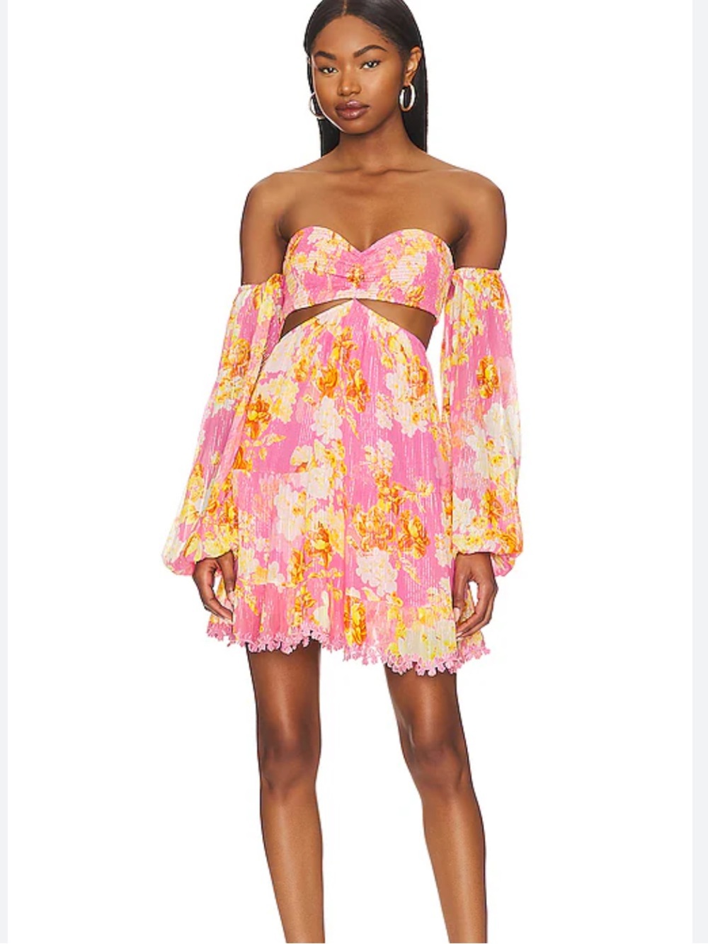Strapless Pink and Yellow Shimmer Mini Dress